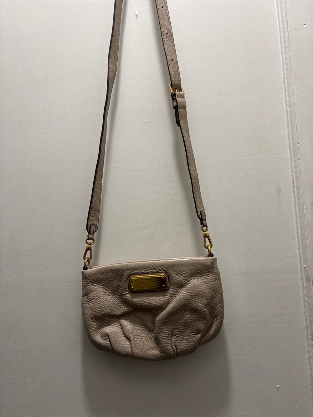 Marc by Marc Jacobs Beige Pebble Leather Crossbody with Gold Plaque